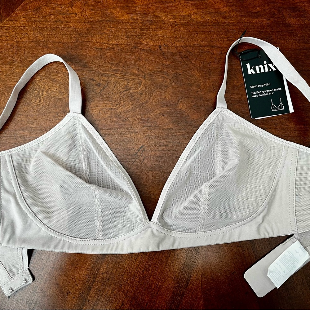 Knix Mesh Deep V Bra - Oyster - NWT